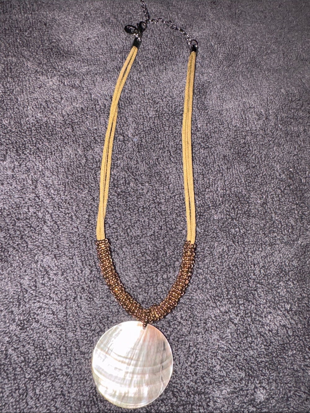 Lia Sophia Yellow Cord Necklace with Iridescent Mother-of-Pearl Pendant